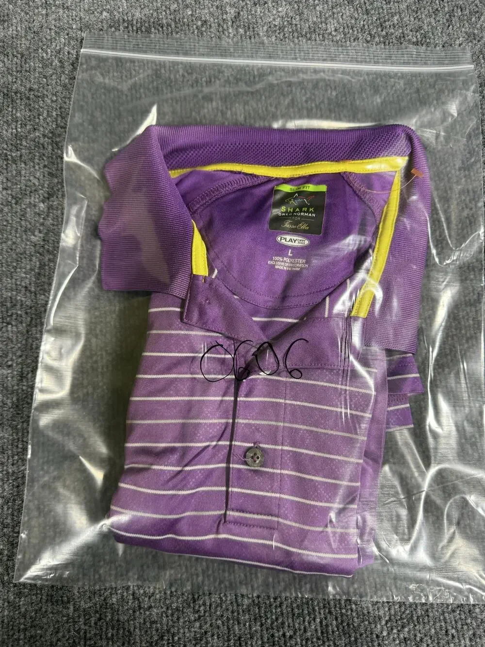 Greg Norman For Tasso Elba Polo Shirt Mens Large Purple Striped PlayDry Golf Top